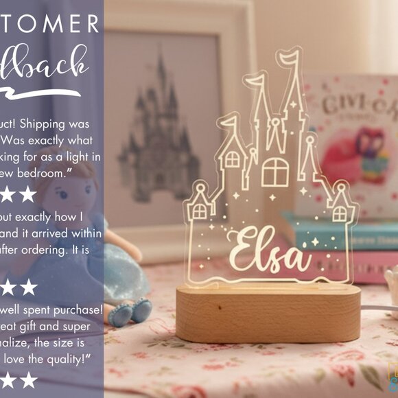 Personalized Princess Castle Night Light – Cute Nightlight for Girls - Picture 7 of 8